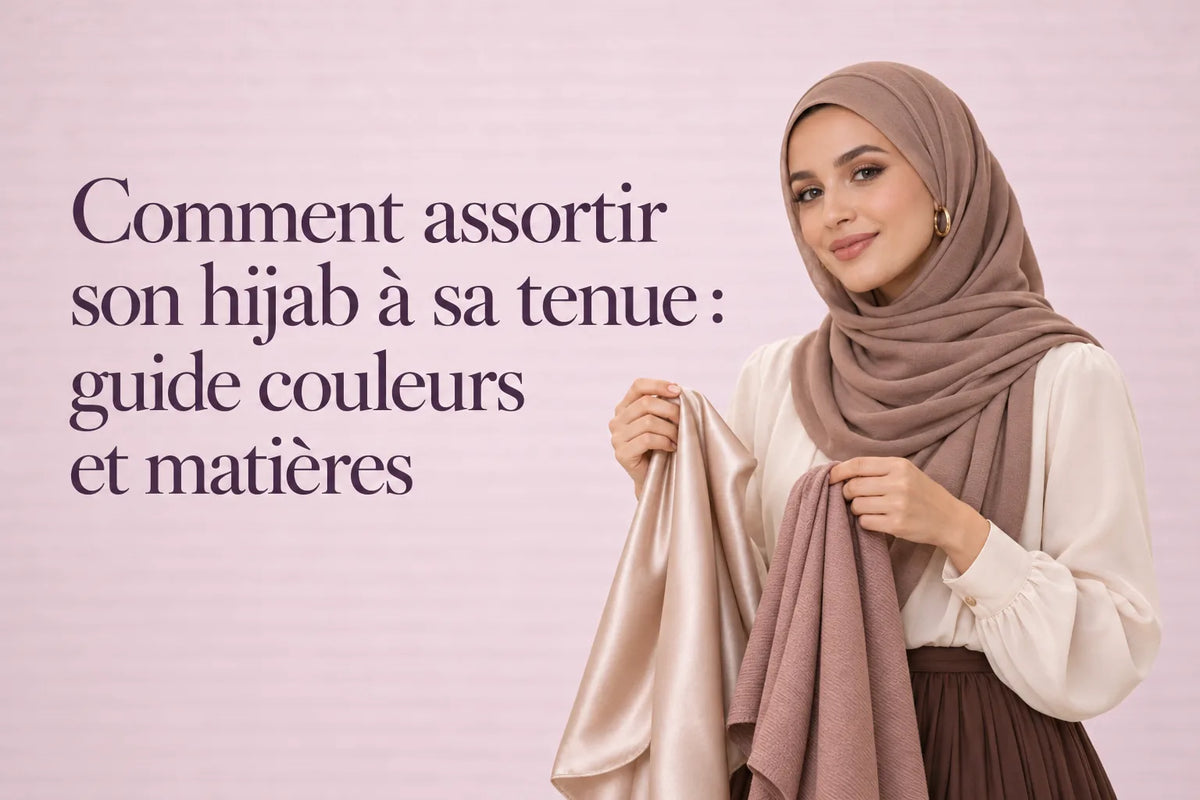 Femme comparant un hijab satiné et un hijab mat pour assortir couleurs et matières — ZYNA