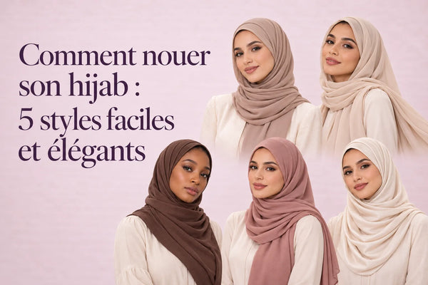 Cinq femmes présentant cinq styles de hijab faciles et élégants — comment nouer son hijab ZYNA