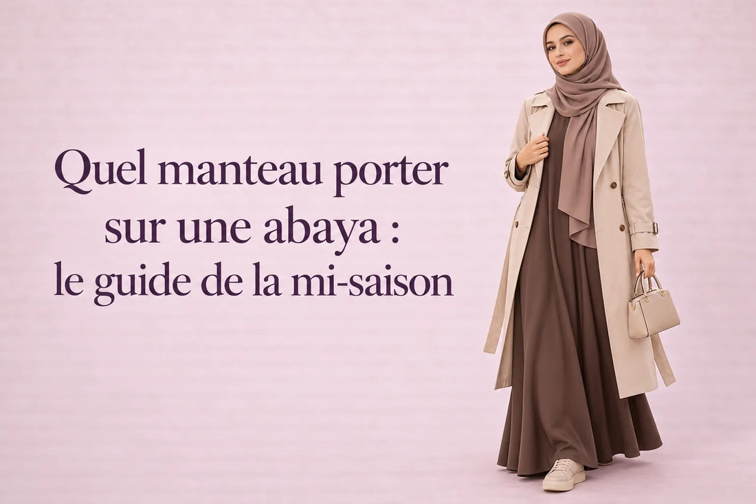 Femme portant un trench beige sur une abaya marron — quel manteau de mi-saison porter sur une abaya ZYNA