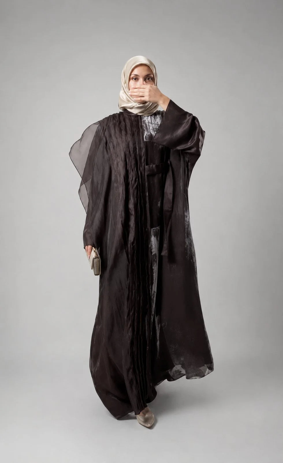 Abaya Nour – Cupro & Plissé Organza | ZYNA