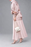 Ensemble 3 pièces satin plissé rose poudré : bomber, haut et jupe longue — ZYNA