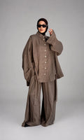 Ensemble Maya – Chemise Oversize & Pantalon Large, Cupro & Lin | ZYNA