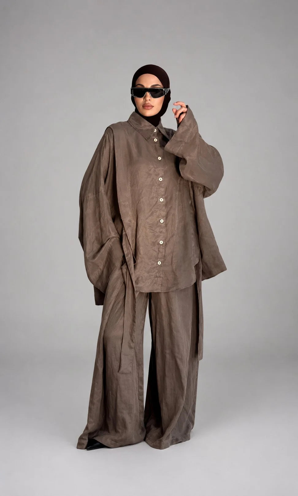 Ensemble Maya – Chemise Oversize & Pantalon Large, Cupro & Lin | ZYNA