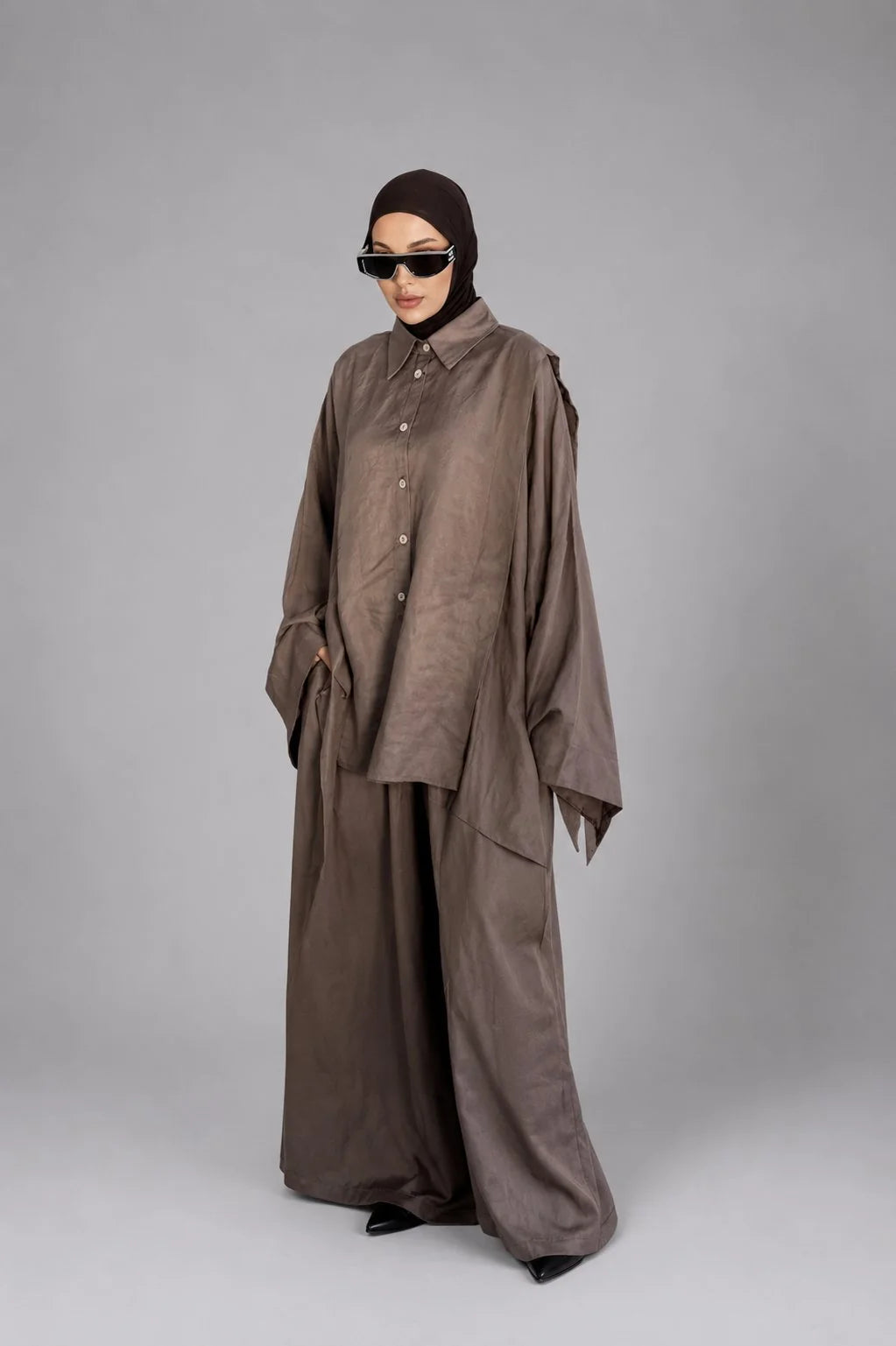 Ensemble Maya – Chemise Oversize & Pantalon Large, Cupro & Lin | ZYNA